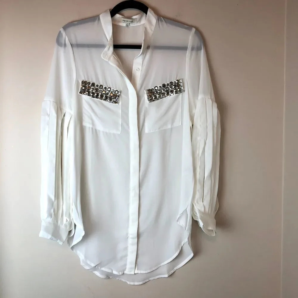 English Rose | White Rhinestone Arm Cutout Blouse